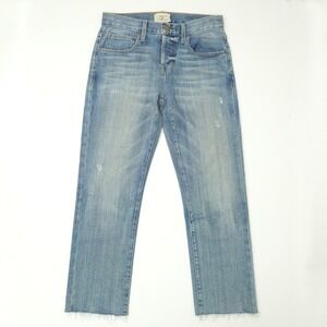 Current Elliott Crossover Button Fly Distressed Straight Leg Cropped Jeans- 24